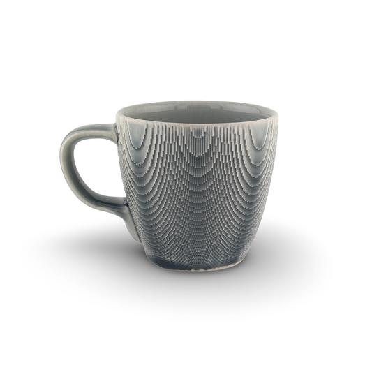 Grey Mug with Tactile Texture and Wide Handle