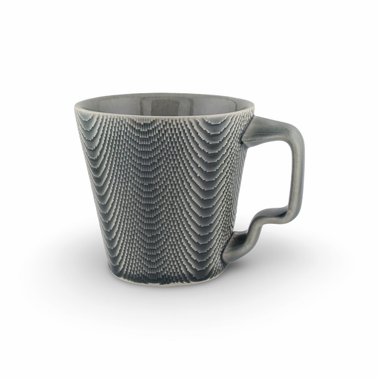 Grey Straight Mug with Tactile Texture and Wiggle Handle