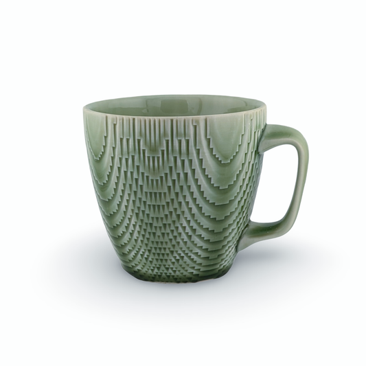 Green Mug with Micro-Knockdown Texture and Close Handle