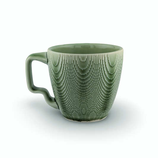 Green Mug with Tactile Texture and Wiggle Handle
