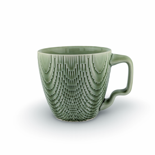 Green Mug with Knockdown Texture and Wiggle Handle