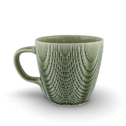 Green Mug with Knockdown Texture and Wide Handle