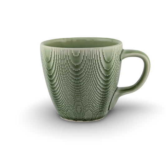 Green Mug with Tactile Texture and Wide Handle
